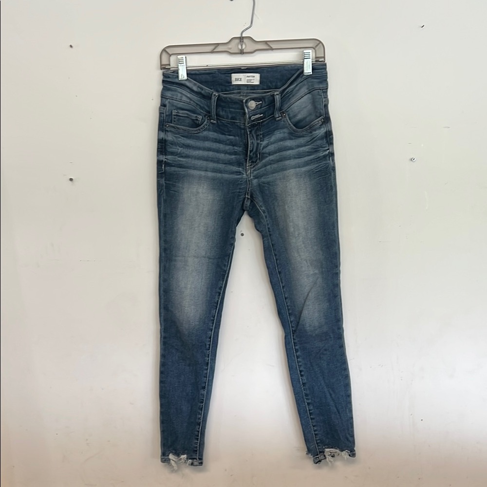 BKE Blue Skinny Jeans with Distressed Hem